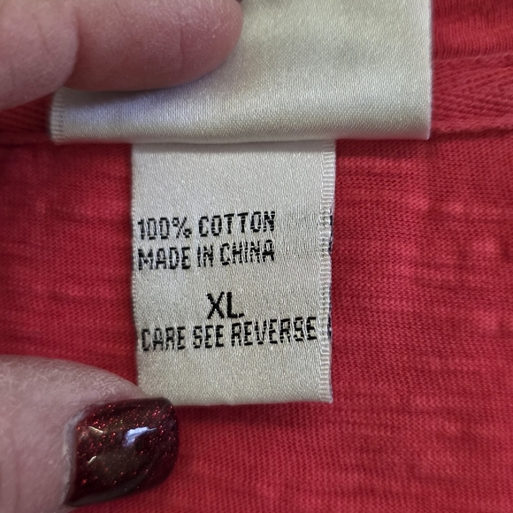 Wild Palms Coral Tiered Babydoll Top XL Cotton Boho V-Neck Blouse - Picture 4 of 7